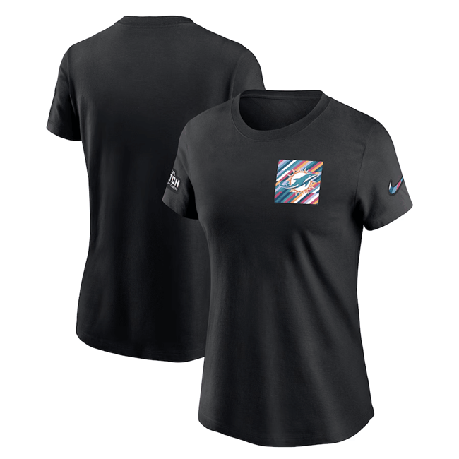 Women's Miami Dolphins Black 2023 Crucial Catch Sideline Tri-Blend T-Shirt(Run Small)
